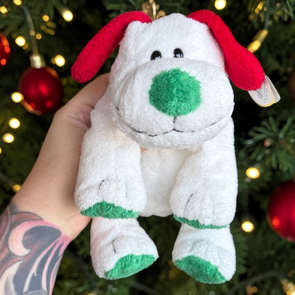 Ty Pluffies FROST Puppy White Red Green 9" Plush 2007 Christmas MWMT